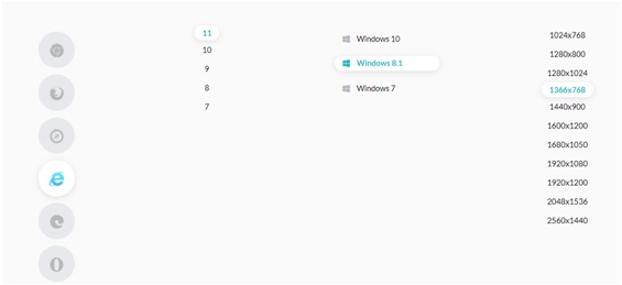 Select the browser you would like to test on along with the operating system and resolution